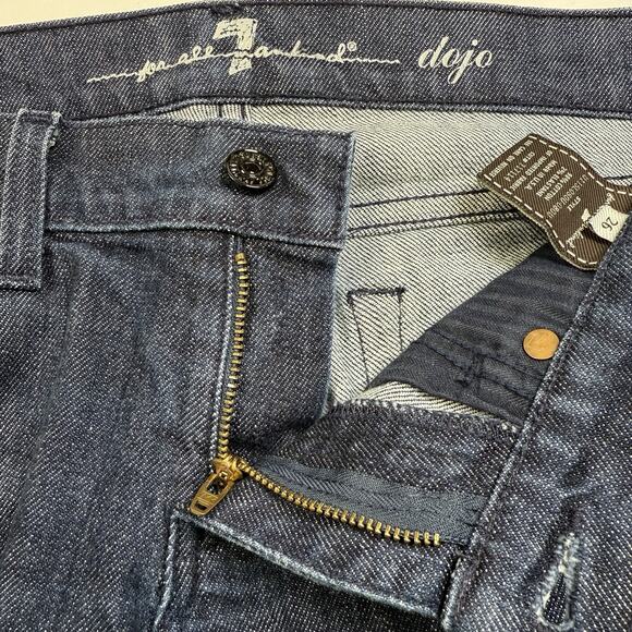 7 For All Mankind Dojo Flare Jeans Low Rise Lattice Patent Leather Pocket Sz 26 - Picture 7 of 10